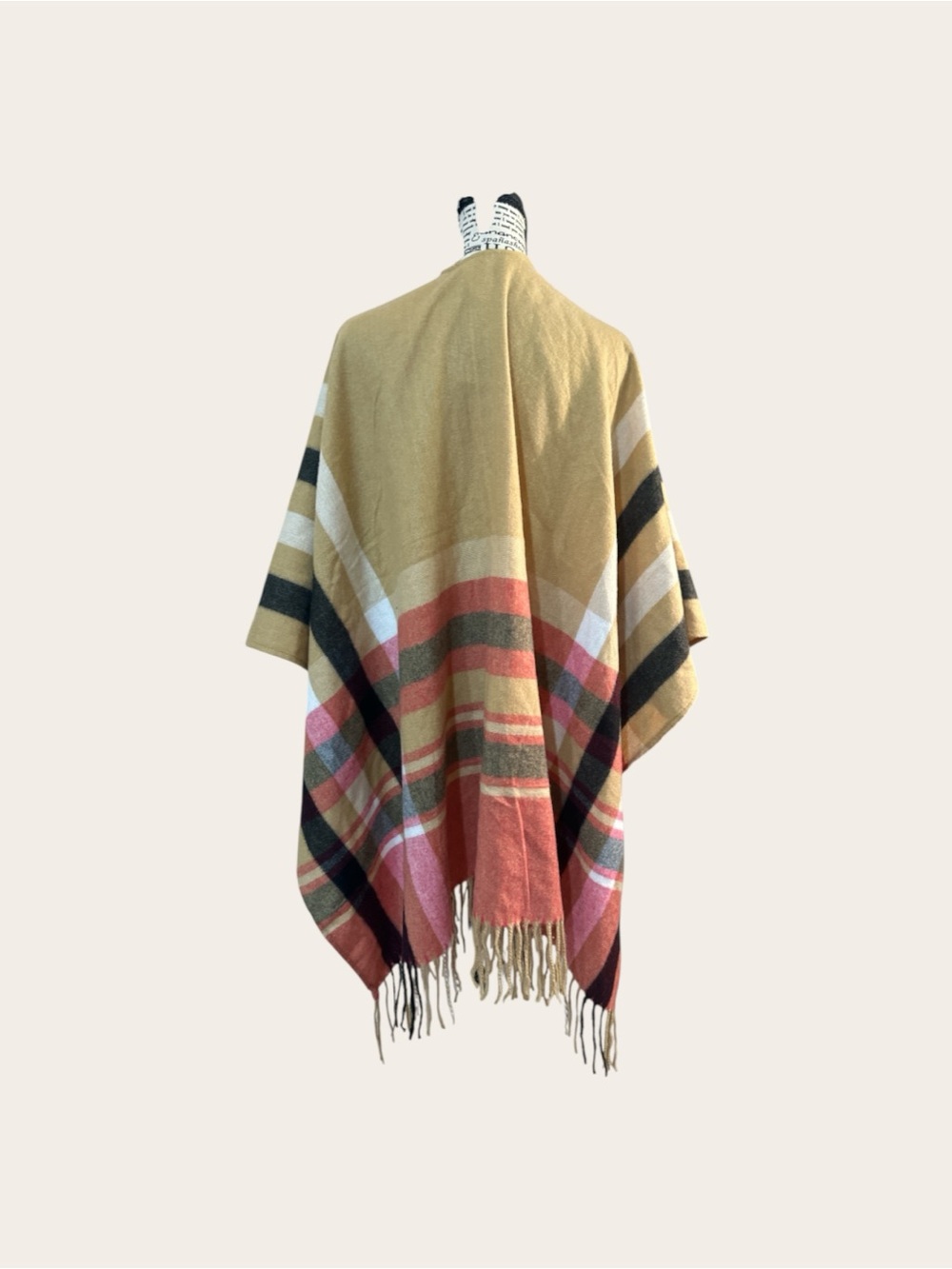 Woolrich Women's Multi-Color Plaid Fringe Wrap Coatigan - Beige & Rust - Picture 4 of 8